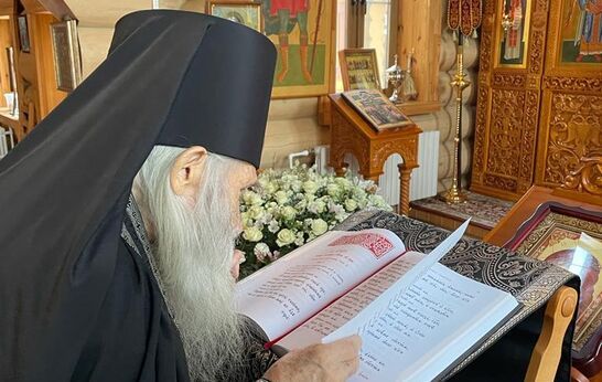 Схиархимандрит Илий (Ноздрин) молится в скиту Дмитрия Солунского.